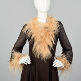 1970s Feather Trimmed Jumpsuit with Huge Palazzo Legs