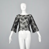 1960s Deadstock Black Floral Lace Top