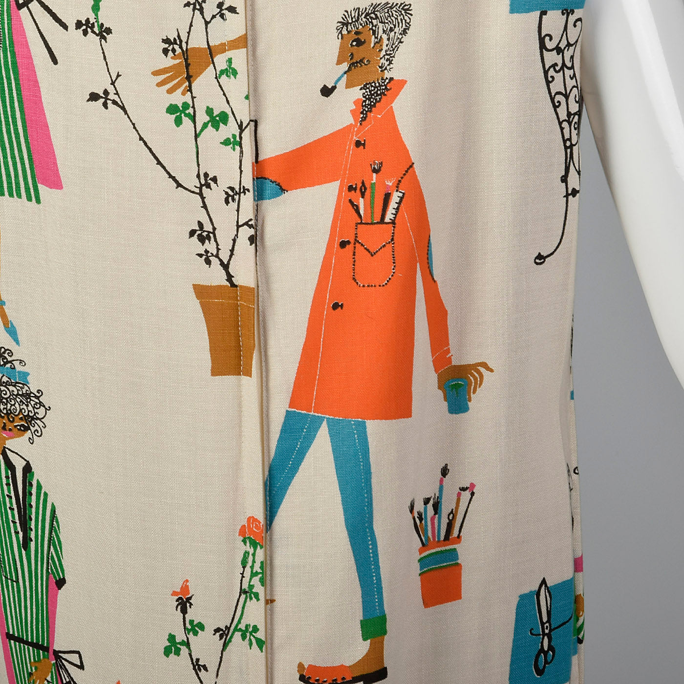 1960s Deadstock Novelty Print Shift Dress with Pom Pom Hem