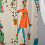 1960s Deadstock Novelty Print Shift Dress with Pom Pom Hem