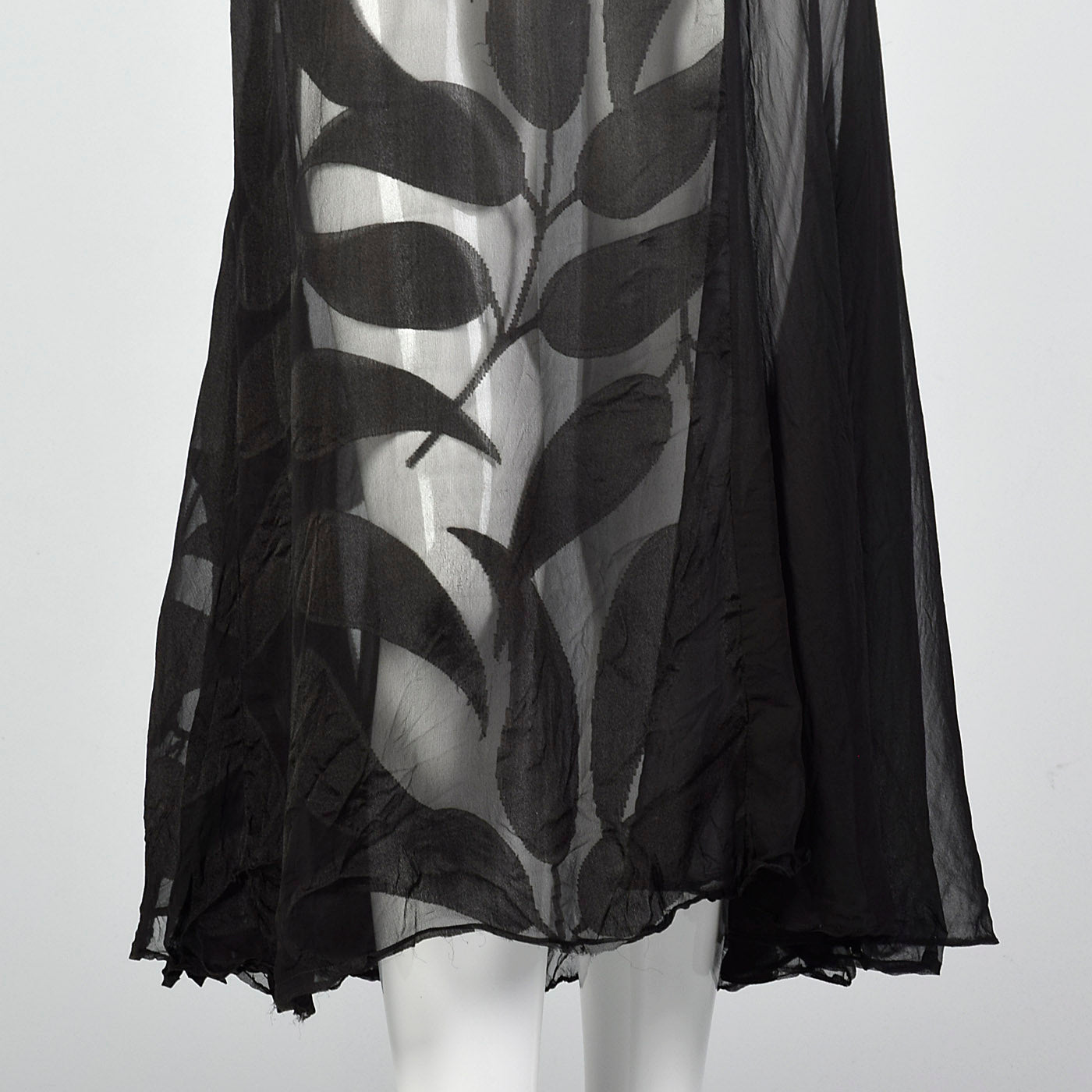 1930s Sheer Black Silk Dress with Abstract Leaf Design