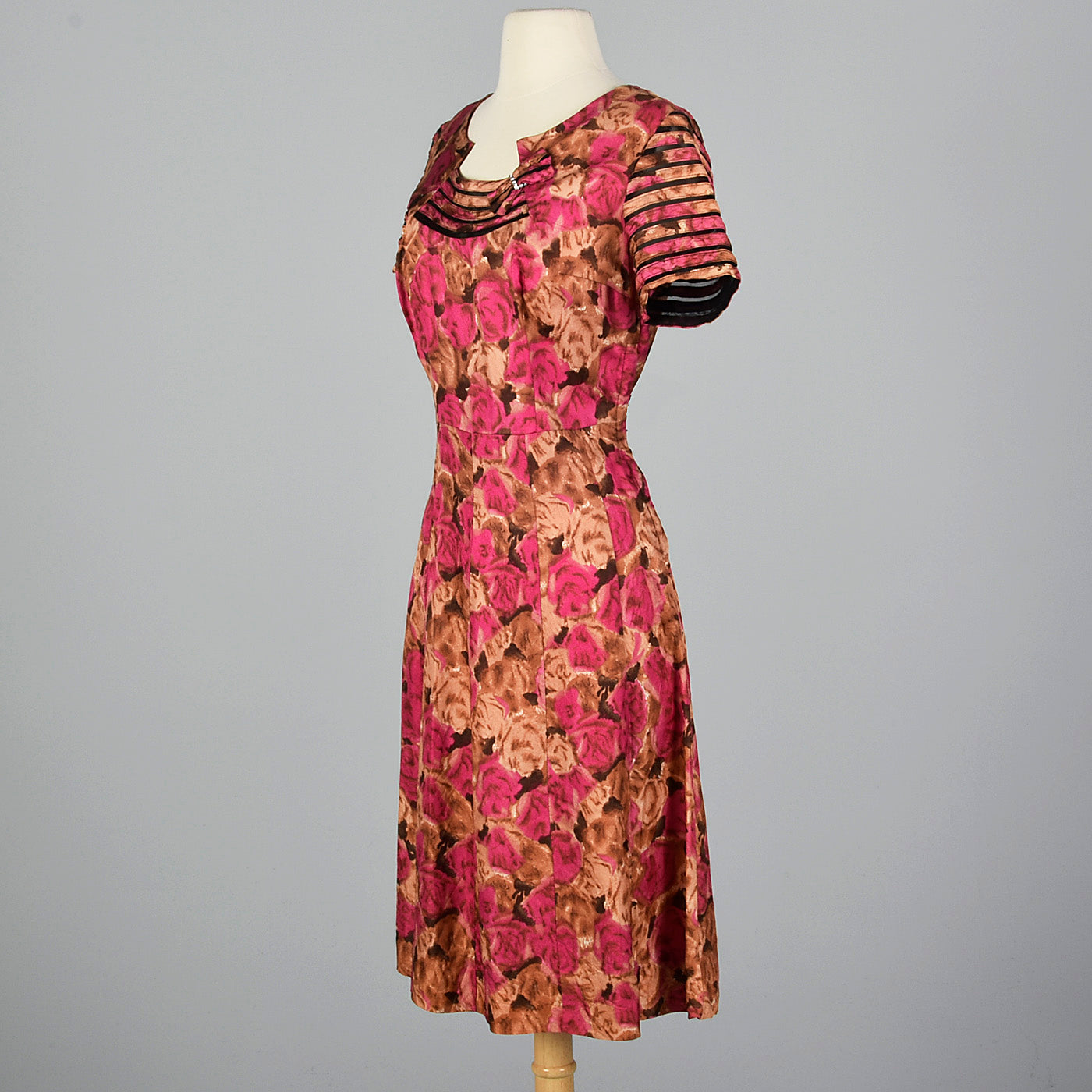 1950s Floral Dress with Sheer Detail Collar and Sleeves