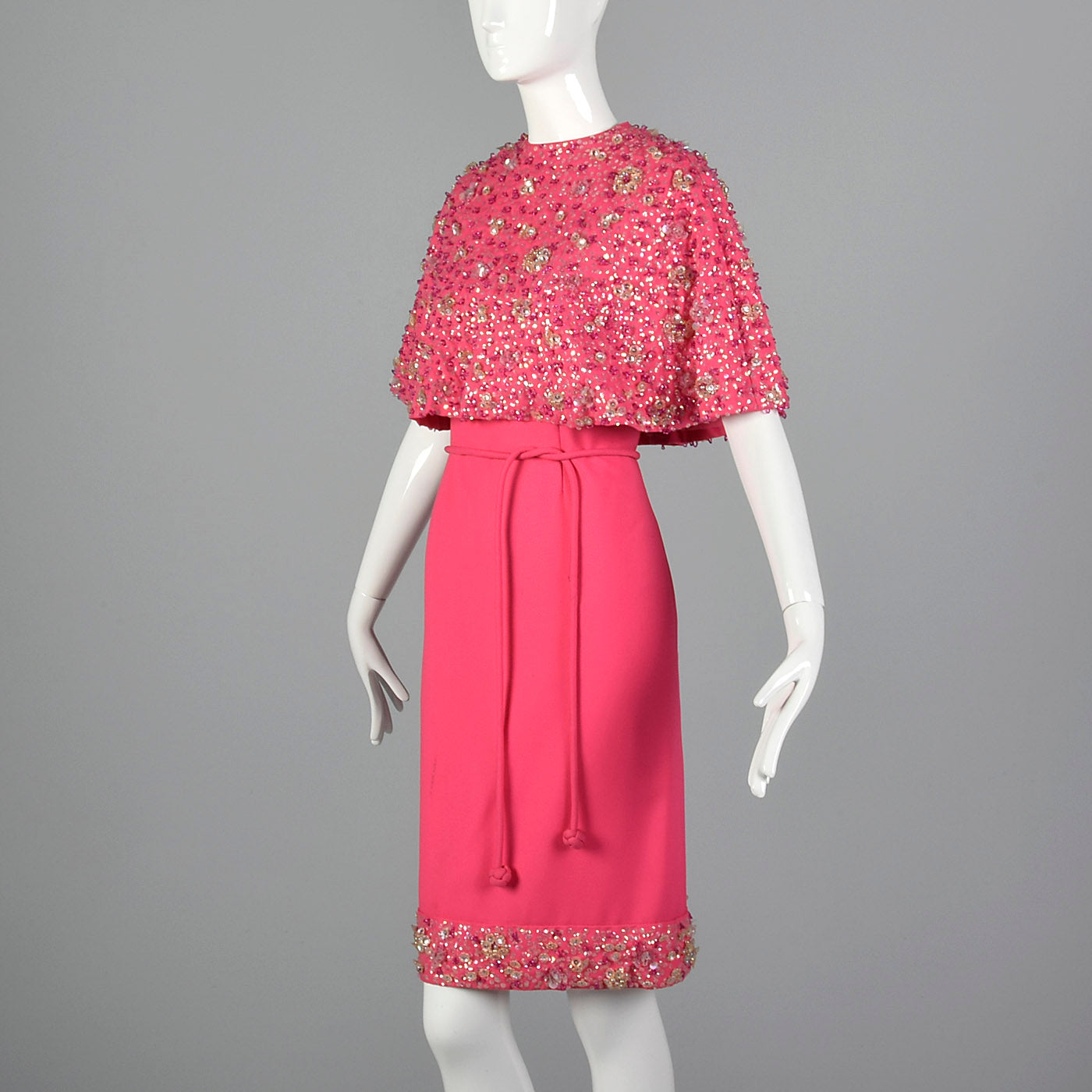 1960s Pink Dress with Matching Beaded Cape