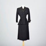 1940s Black Rayon Skirt Suit with Faille Trim