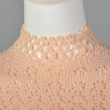 1970s Pink Knit Maxi Dress with Bell Sleeves