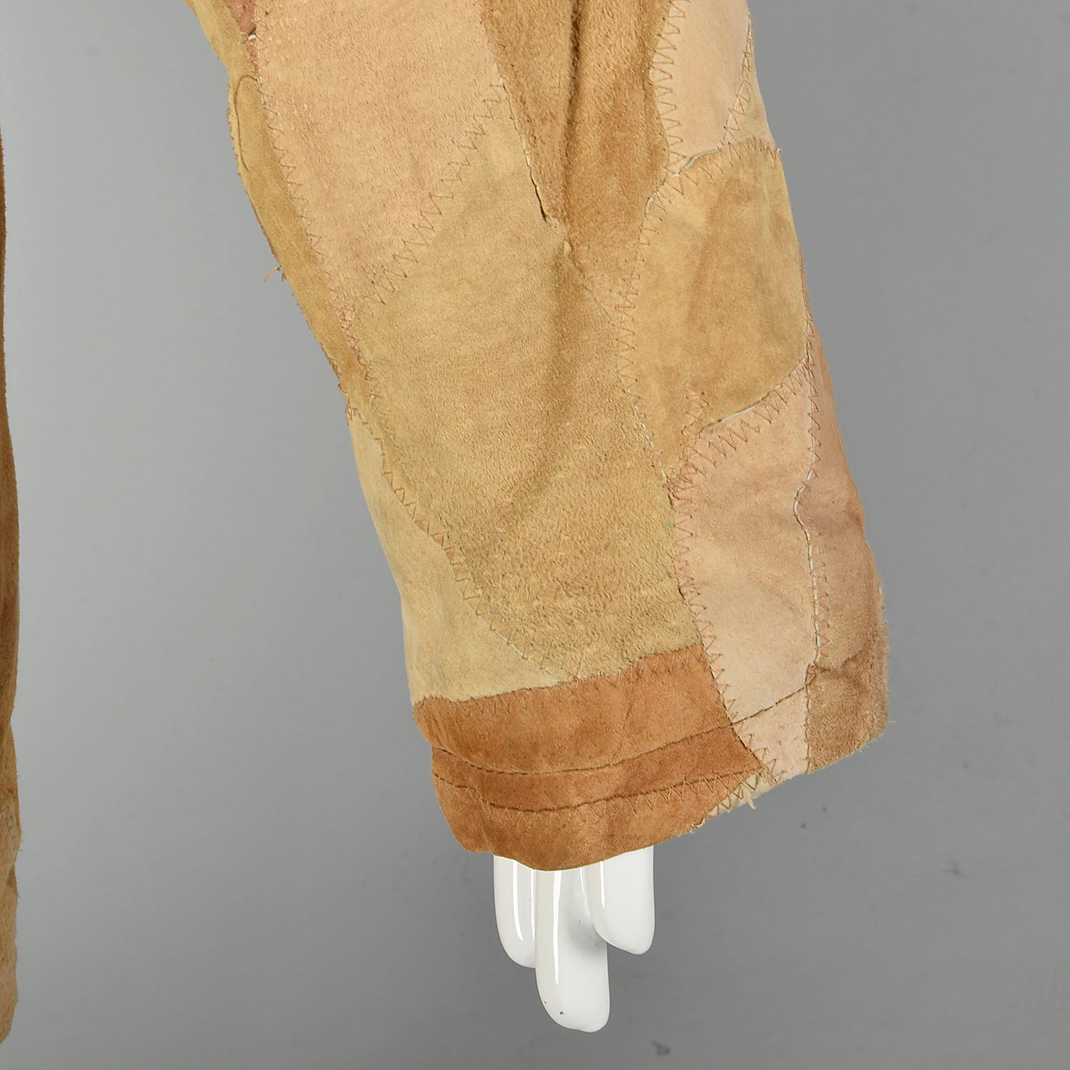 Large 1990s Patchwork Leather Coat with Faux Shearling