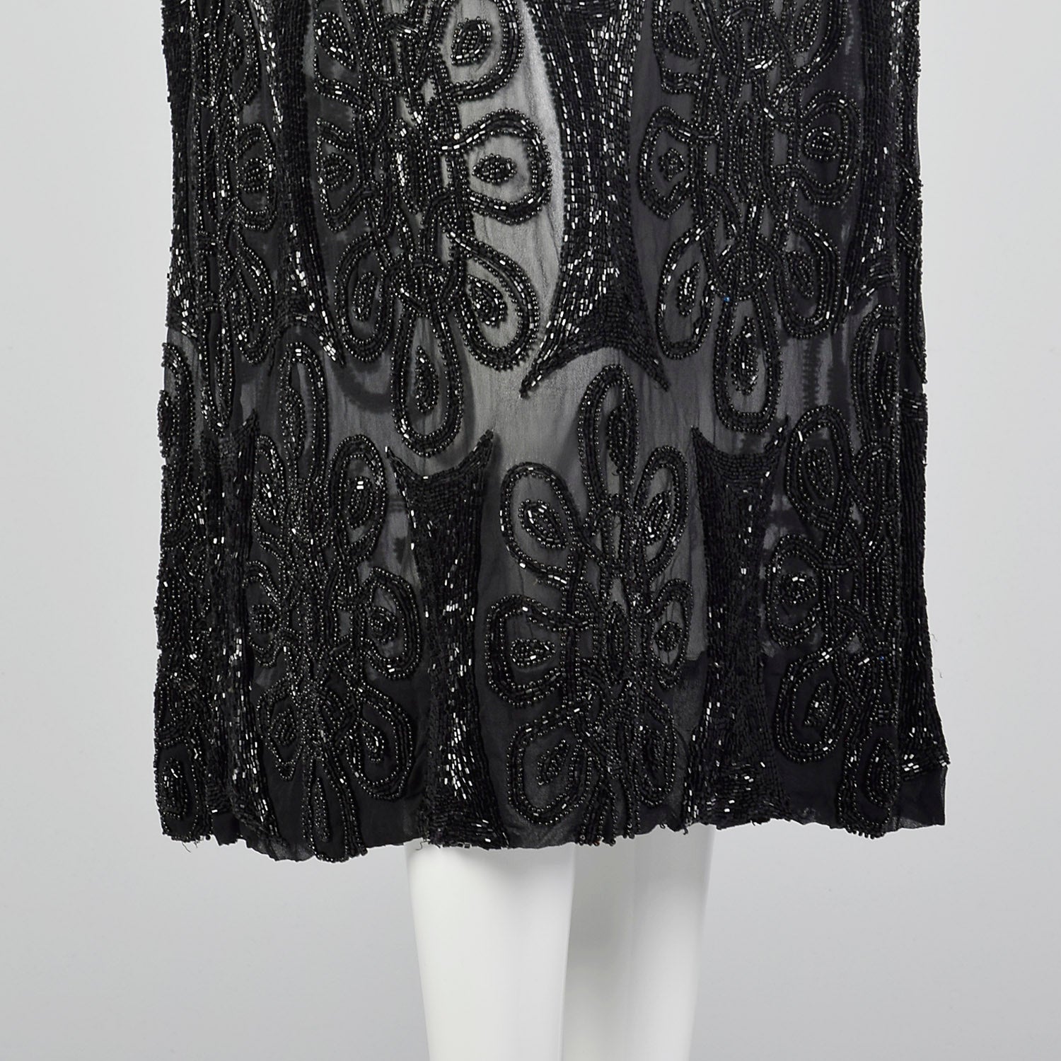 1920s Beaded Black Silk Dress with Celtic Style Knots