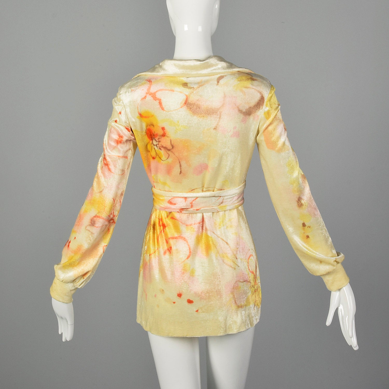 XS Holly Harp 1970s Cream Hand Painted Wrap Top