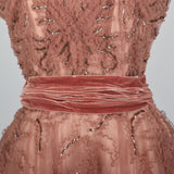 Ethereal 1950s Blush Tulle Evening Gown with Sequin Details