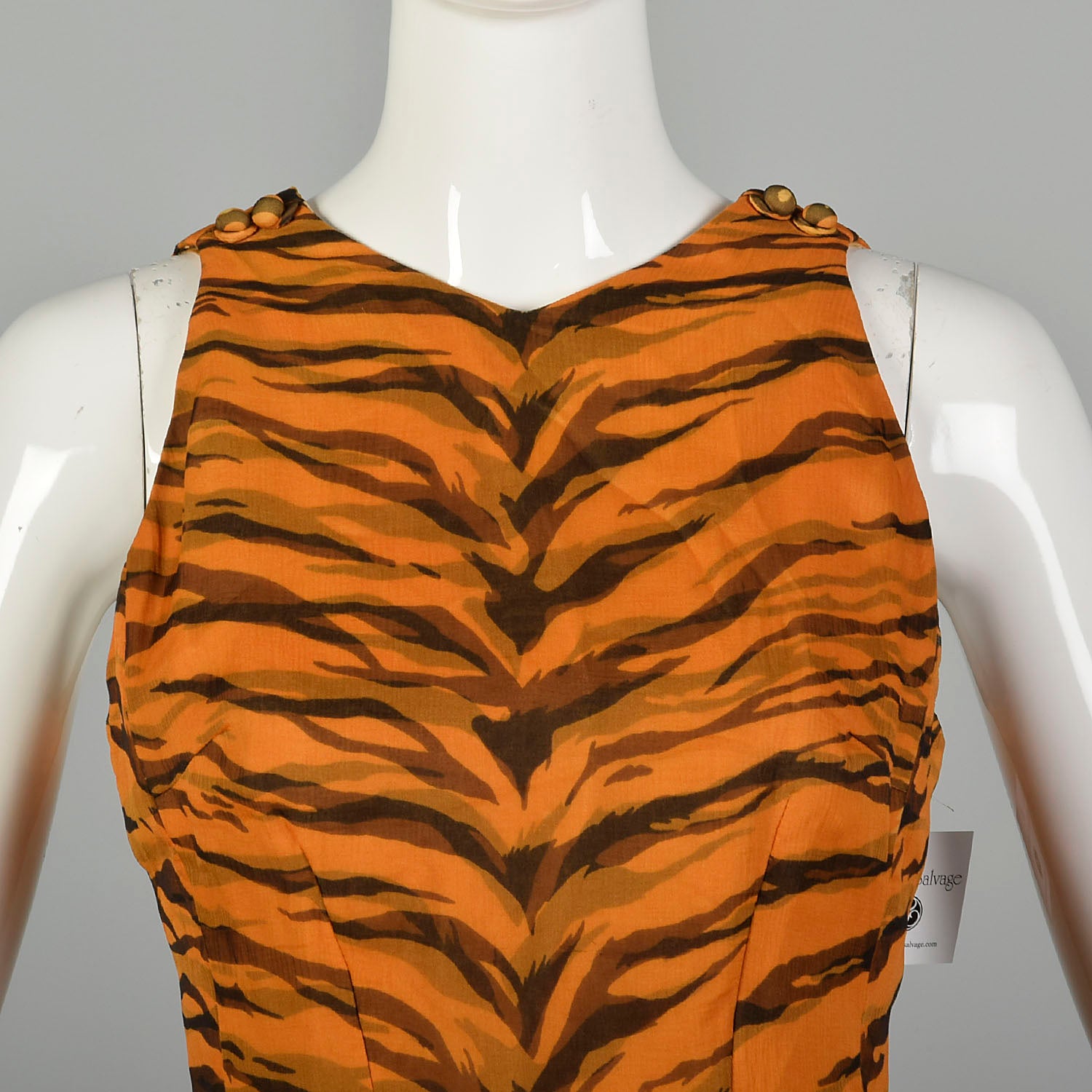 Small 1960s Tiger Stripe Outfit Silk Animal Print Two Piece Dress