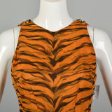 Small 1960s Tiger Stripe Outfit Silk Animal Print Two Piece Dress