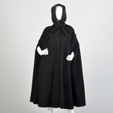 OSFM 1980s Heavy Hooded Wool Cape Black Winter Cloak Wool Hood Thick