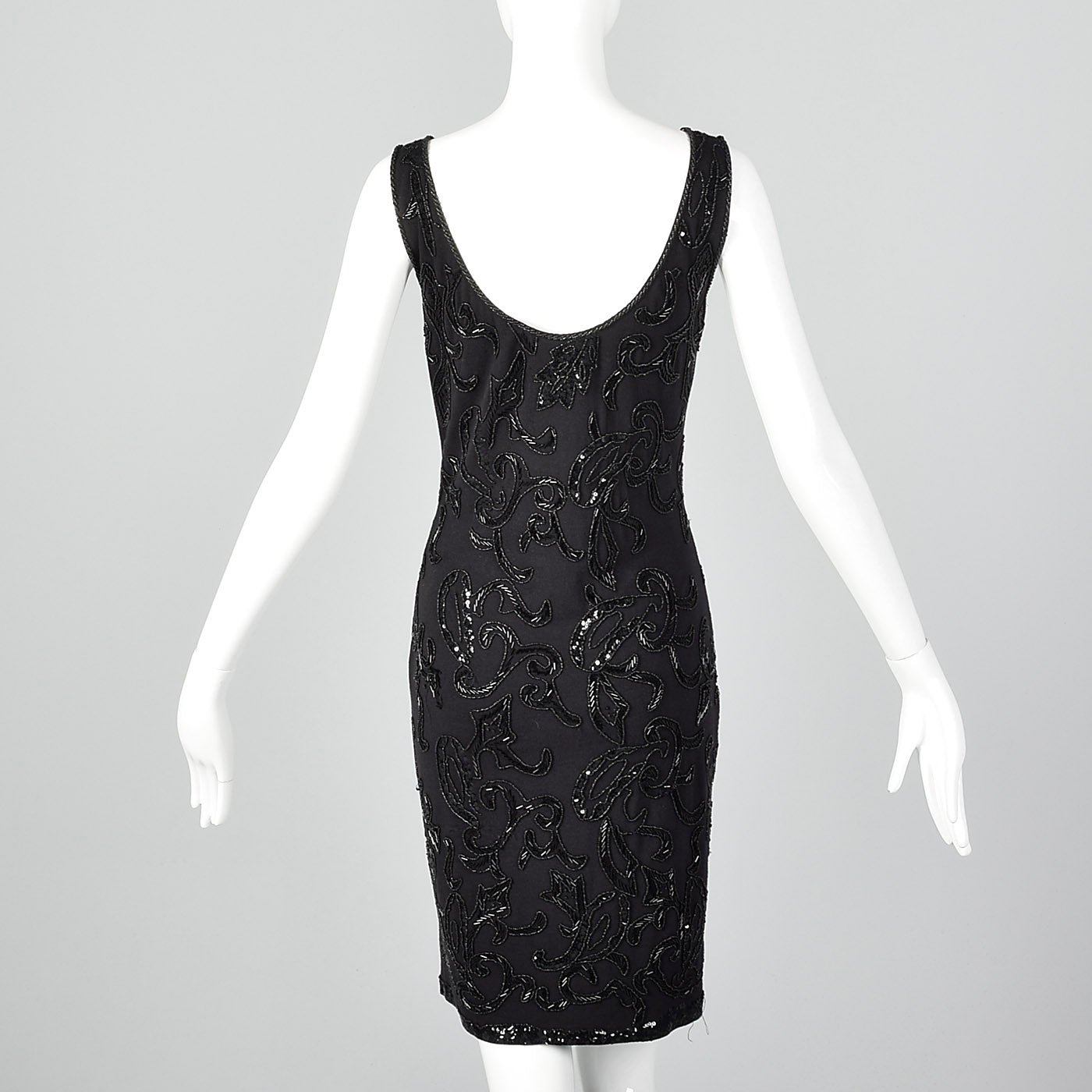1990s Carmen Marc Valvo Black Beaded Dress