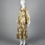 1970s Gunne Sax Brown Floral Maxi Dress