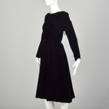 Small 1950s Black Velvet Cocktail Dress Winter Holiday Long Sleeve Timeless LBD