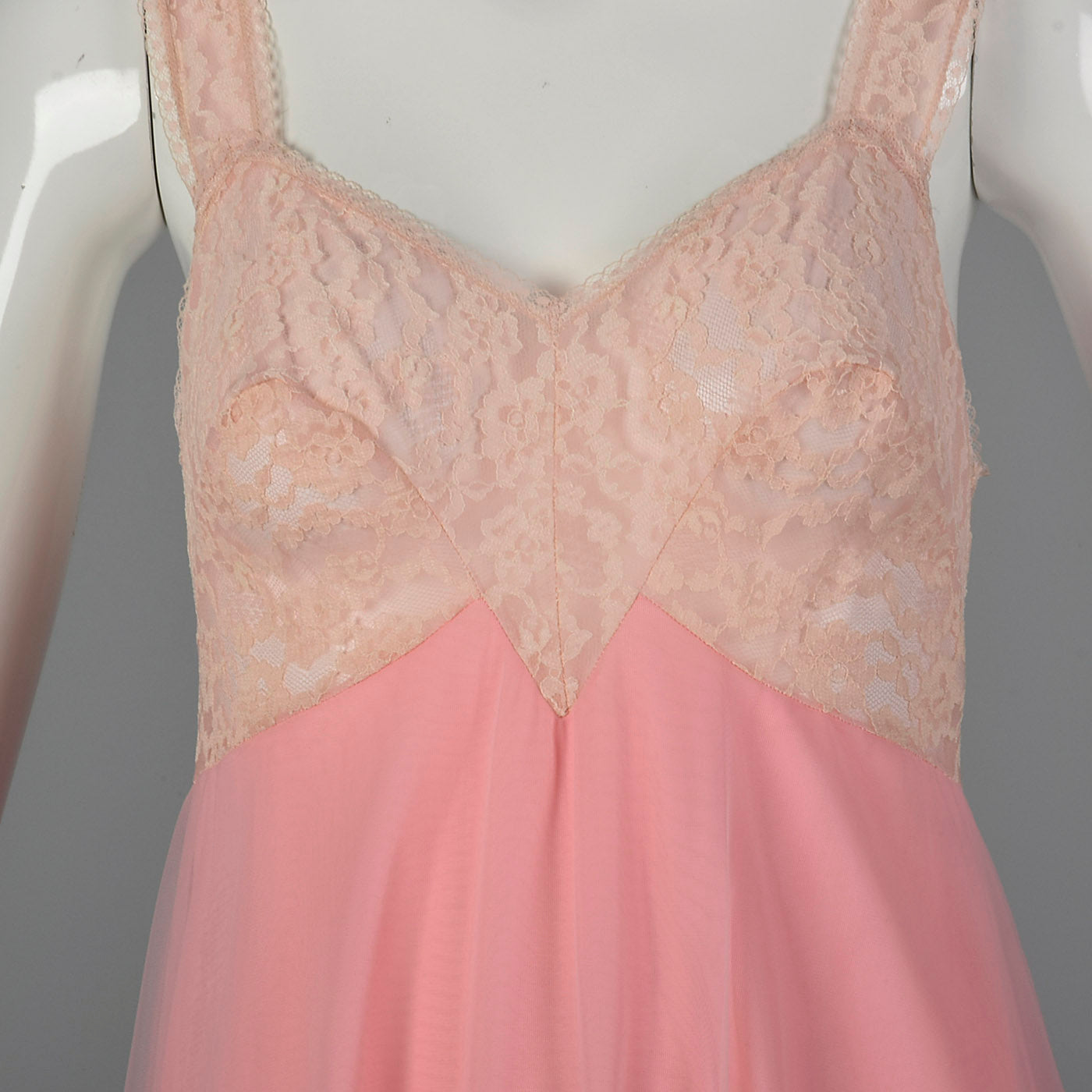 1960s Pink Nightgown with Shaped Lace Bust