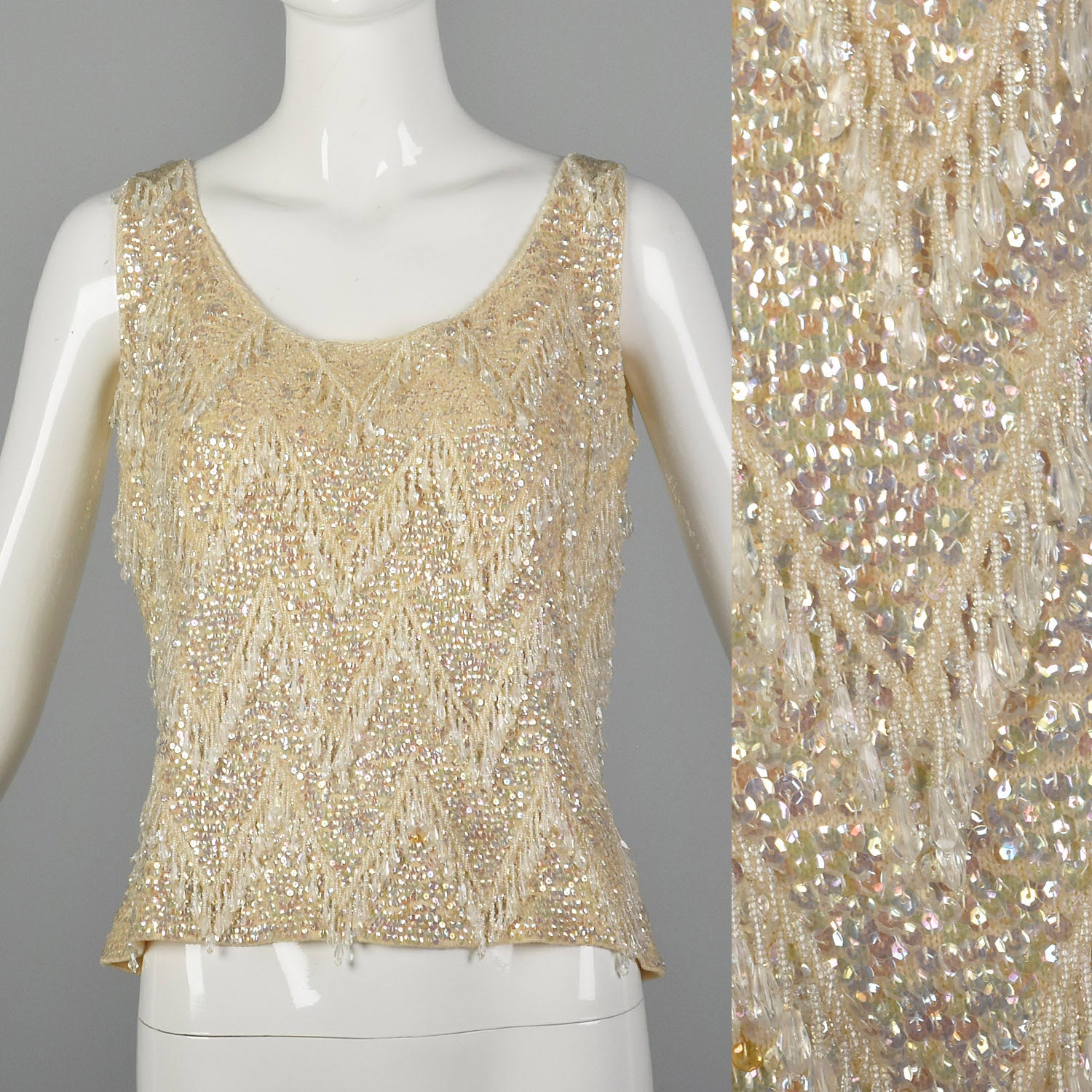 Large 1960s Sleeveless Beaded Sweater Blouse