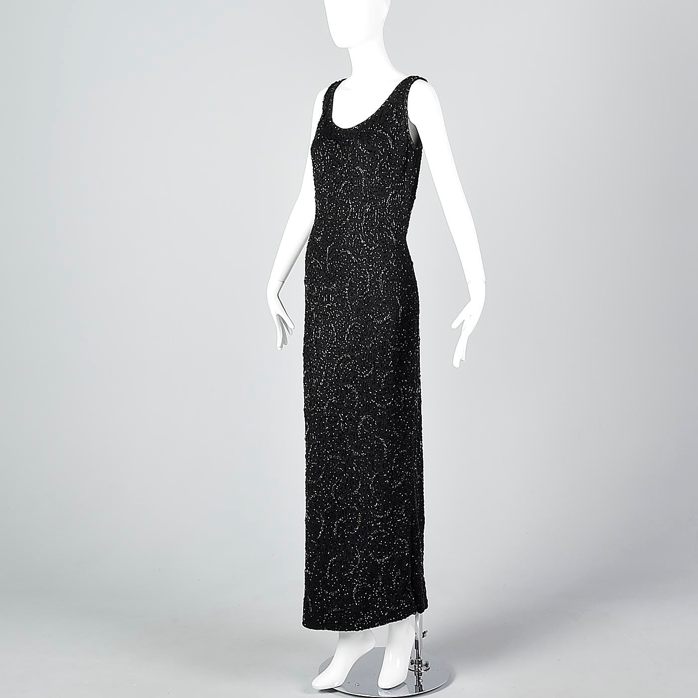 1960s Beaded Knit Full Length Evening Dress