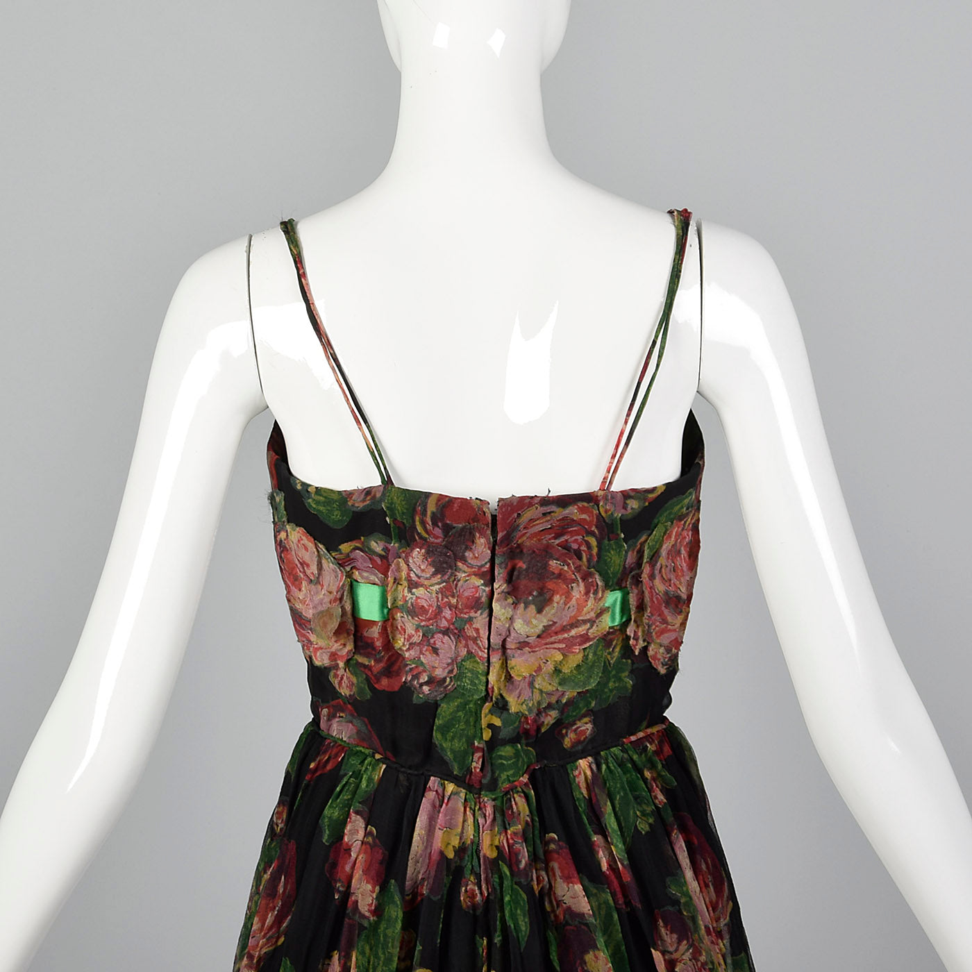 1960s Floral Evening Gown with Floral Applique Bust