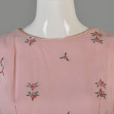 1950s Pink Sleeveless Day Dress with Floral Embroidery