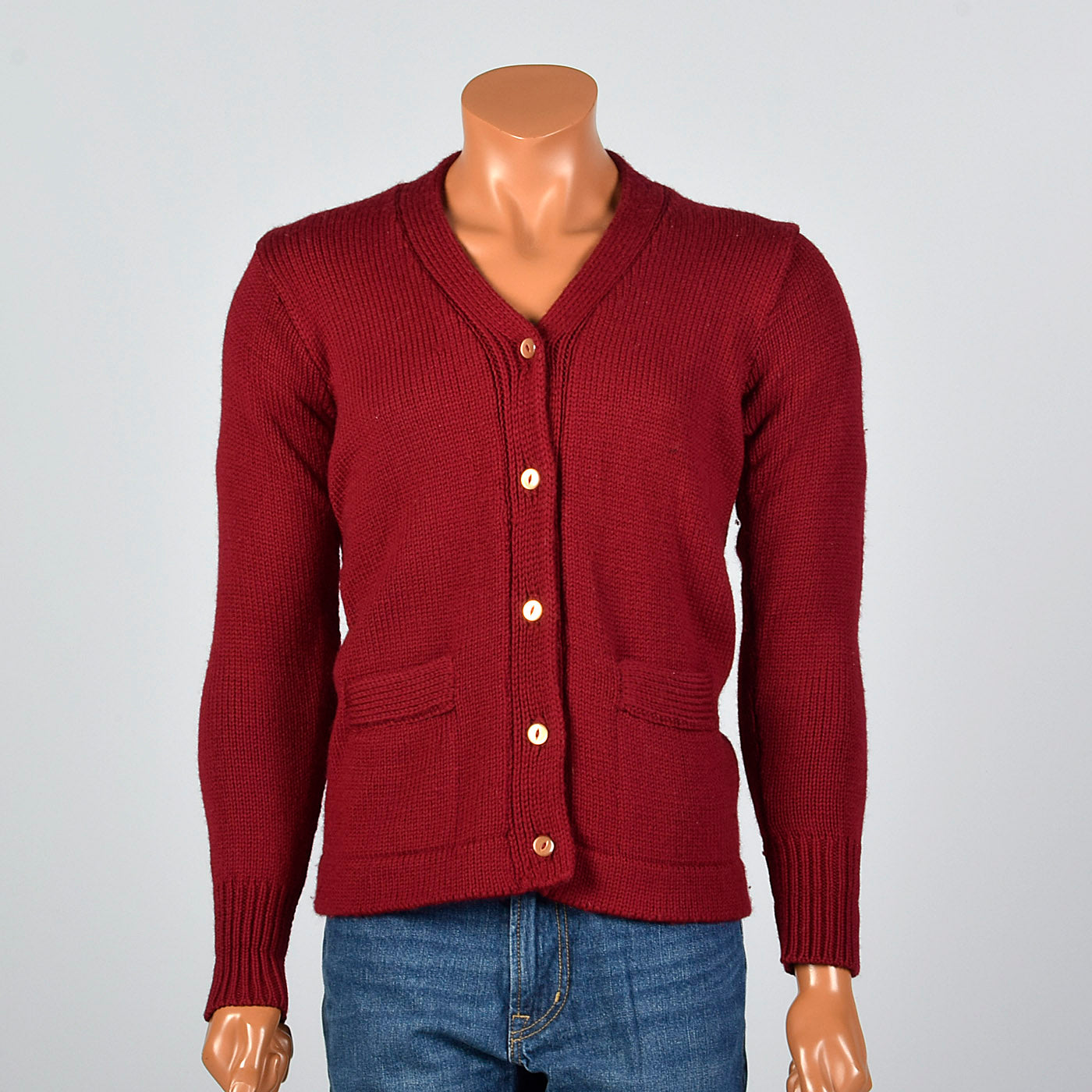 1940s Mens Burgundy Knit Cardigan