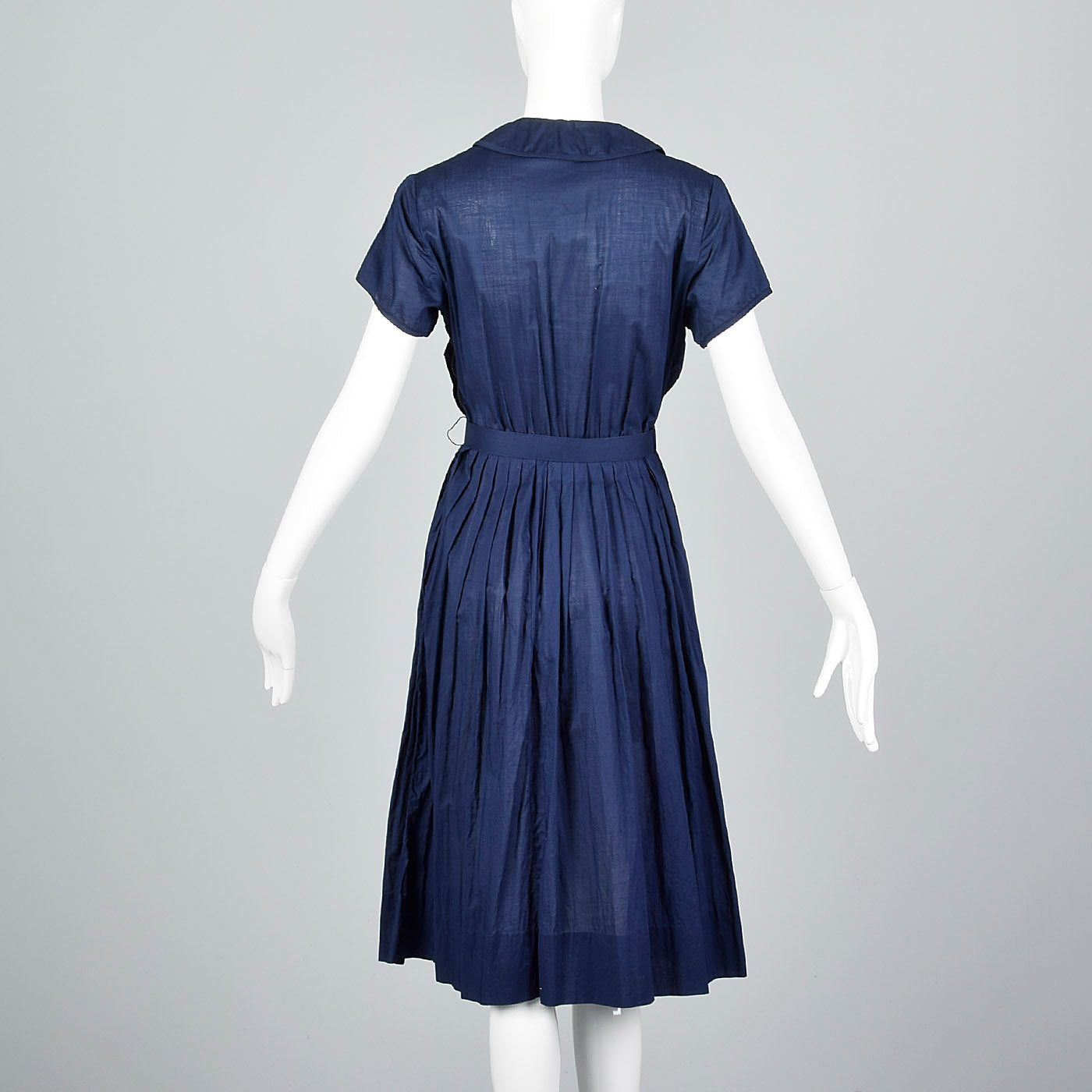 1950s Navy Cotton Day Dress with Ruffle Front