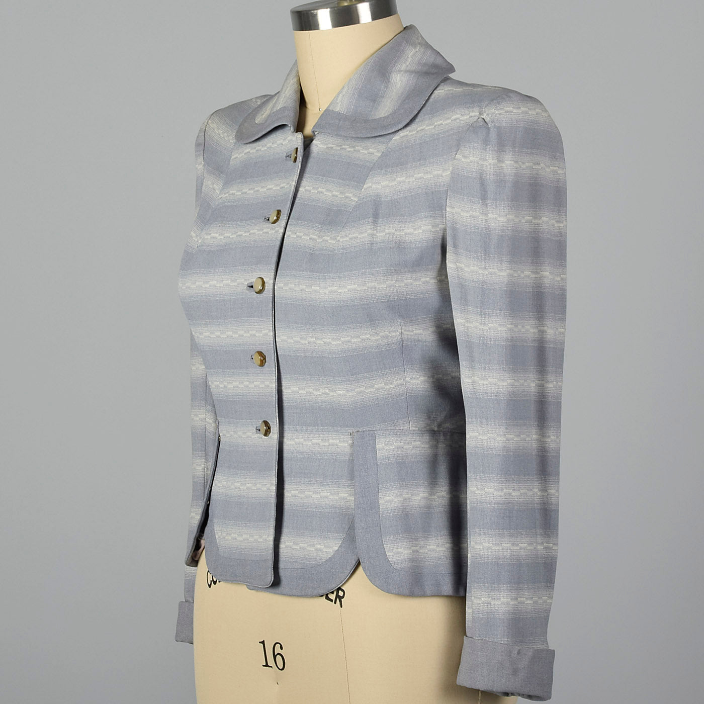 1950s Blue and White Stripe Fitted Blazer