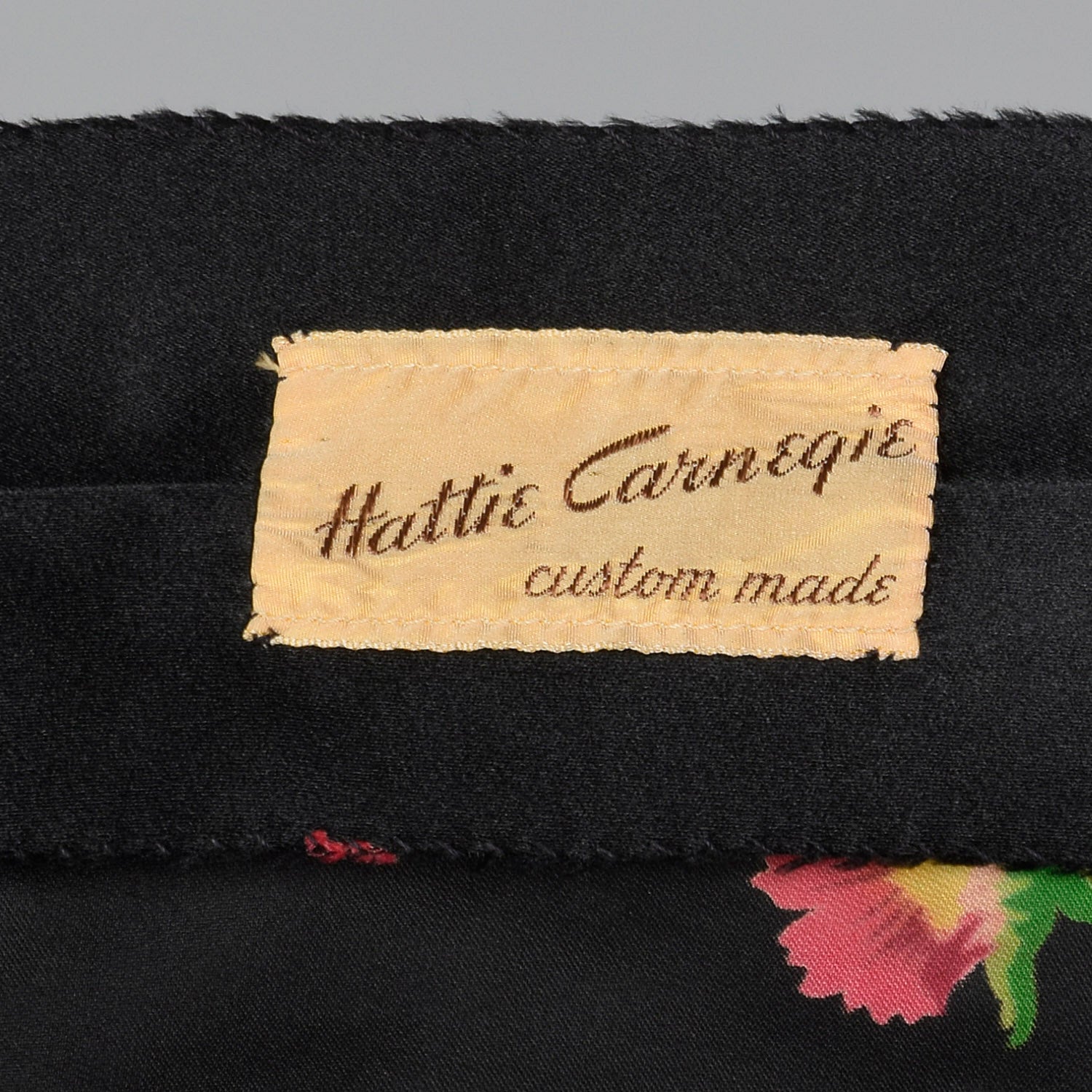 1950s Hattie Carnegie Black Gown with Flocked Flowers