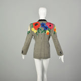 Medium 1980s Escada Blazer Gingham Novelty Flower Soutache Jacket