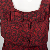 1960s Black and Red Print Dress with Mesh Bodice and Matching Overlay Top