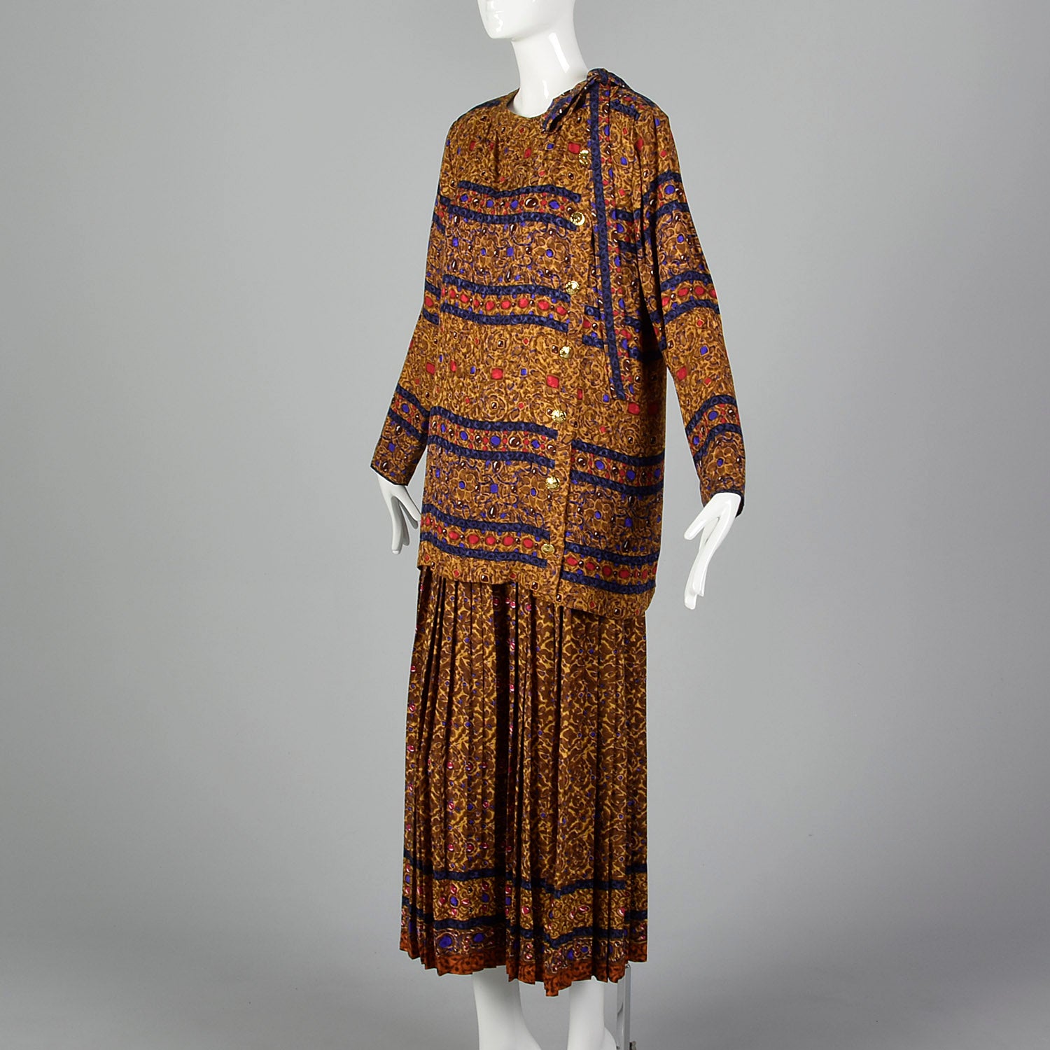 Small Yves Saint Laurent Rive Gauche 1980s Silk 2 Piece Dress