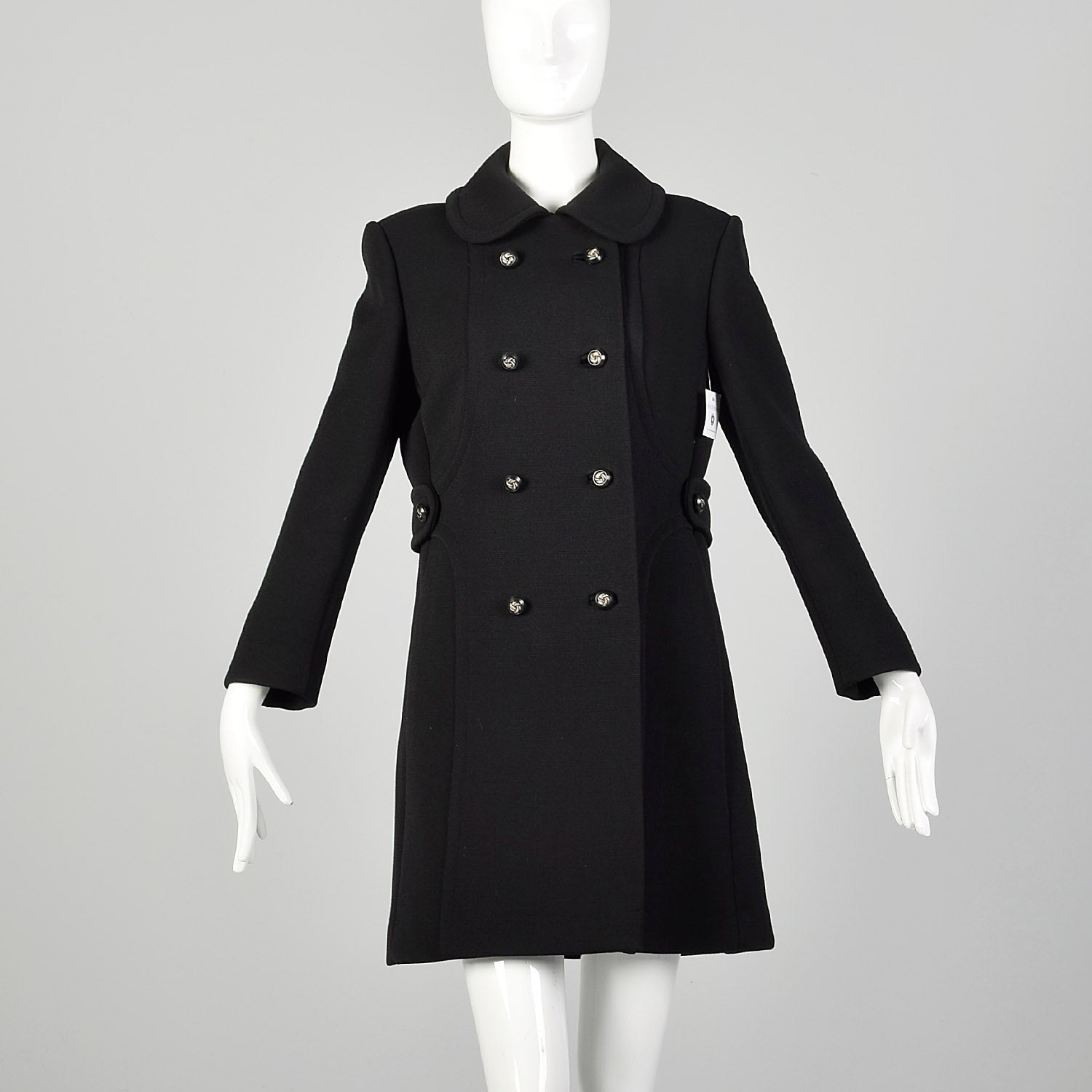 Small 1960s Mod Black Coat Double Breasted Military Style