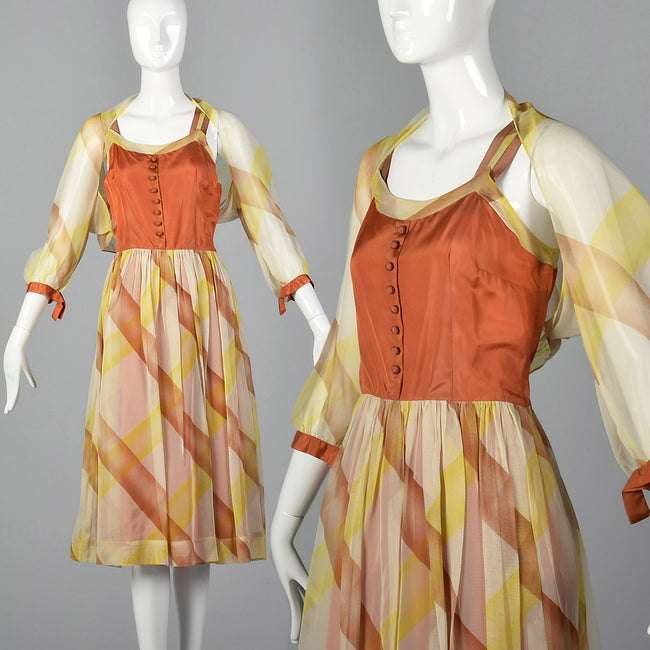 1950s Sleeveless Dress with Beautiful Rust Bodice