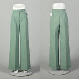 Small 1970s Mint Green Pants Boho Wide Leg High Rise Polyester Bell Bottoms
