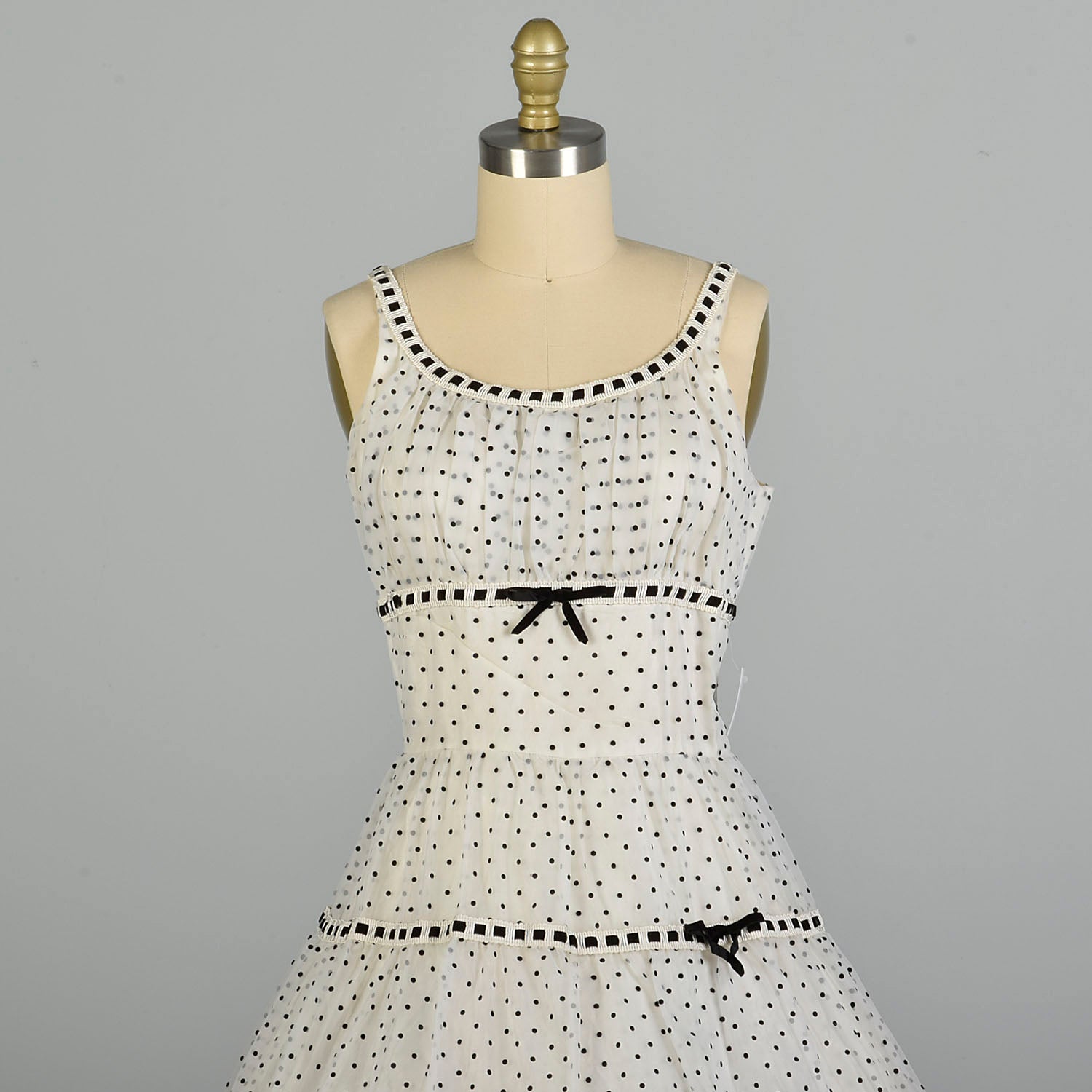 Medium 1950s Black & White Sleeveless Polka Dot Fit & Flare Party Dress