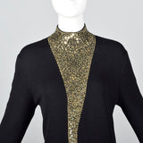 1980s St John Evening Long Black Knit Formal Dress with Gold Sequin Design