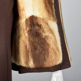 1960s Brown Wool Dress with Muskrat Fur Lined Jacket