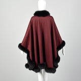OSFM Alaskan Burgundy Cashmere Black Fox Fur Trim Wrap