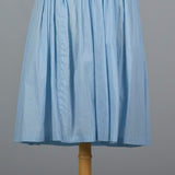1950s Blue Cotton Day Dress with Embroidered Bodice