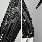 Medium Bellissima Dress 1980s Silk Beaded Sheer Formal Black Sequin Keyhole Back Evening Gown