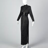 1980s Oleg Cassini Silk Beaded Black Evening Dress