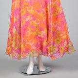 1970s Pink Floral Long Sleeve Maxi Dress