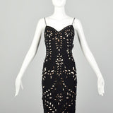 XL 1990s Lillie Rubin Dress Formal Evening Gown Black Prom Dress Illusion