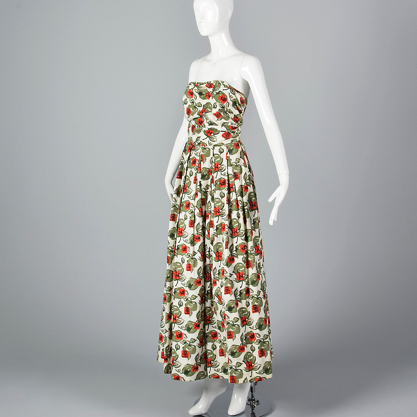 1950s Horrockses Novelty Print Strapless Dress