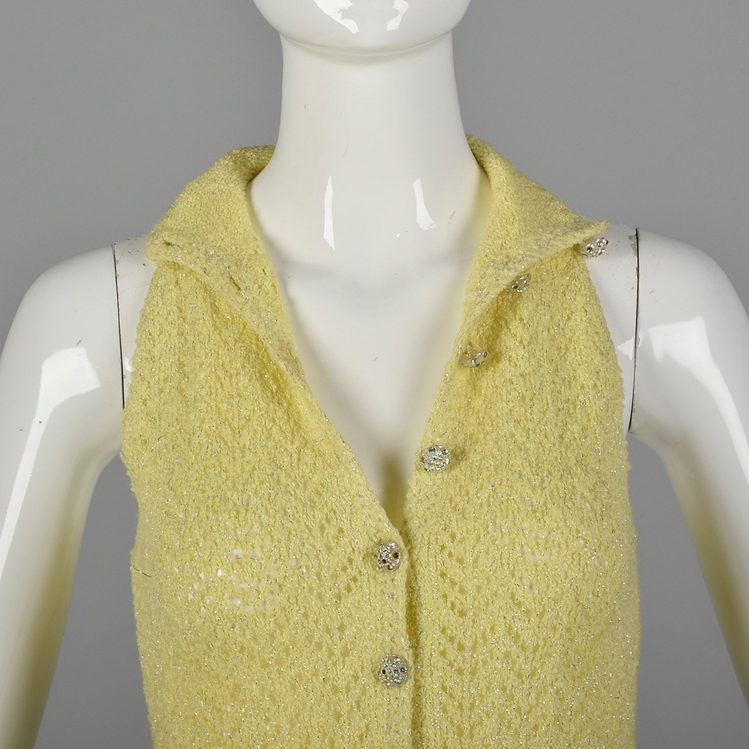 1970s Yellow Knit Maxi Dress with Metallic Silver Lurex