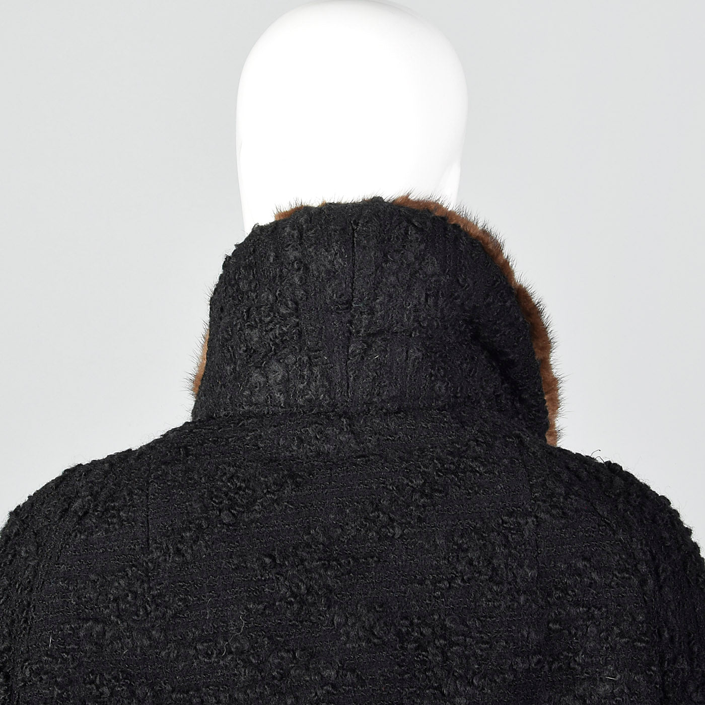 1950s Black Boucle Wool Coat with Mink Trim