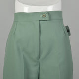 Small 1970s Mint Green Pants Boho Wide Leg High Rise Polyester Bell Bottoms