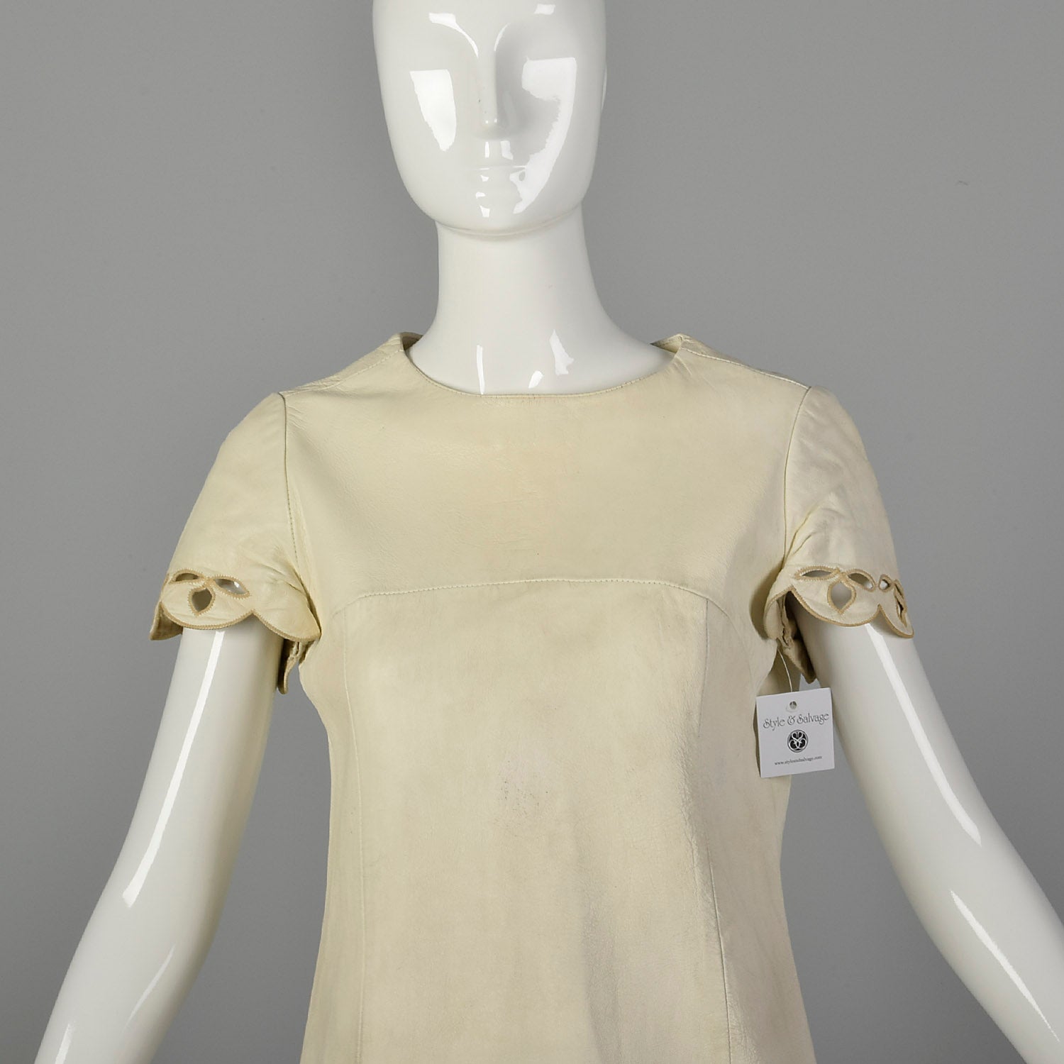 1960s Mod White Micro Mini Leather Dress Cut-Out Trim