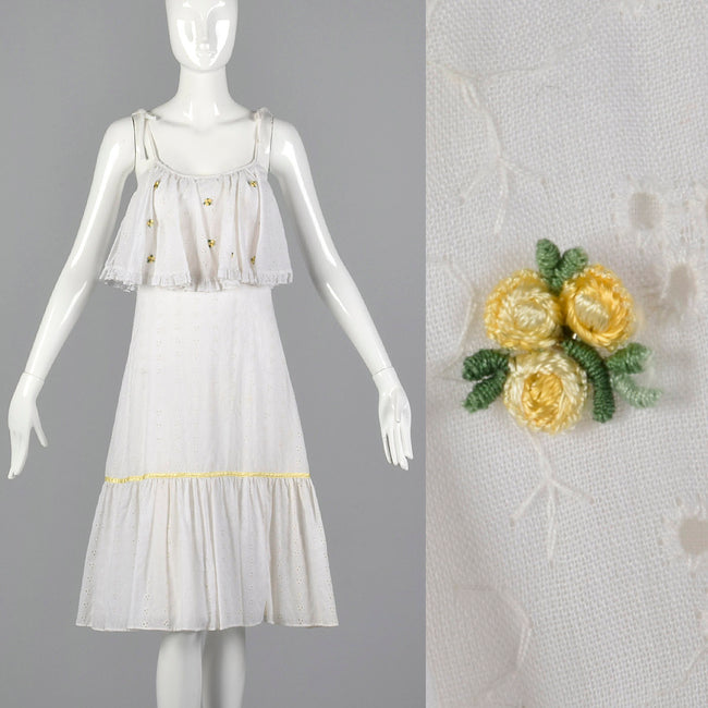 1970s White Eyelet Dress