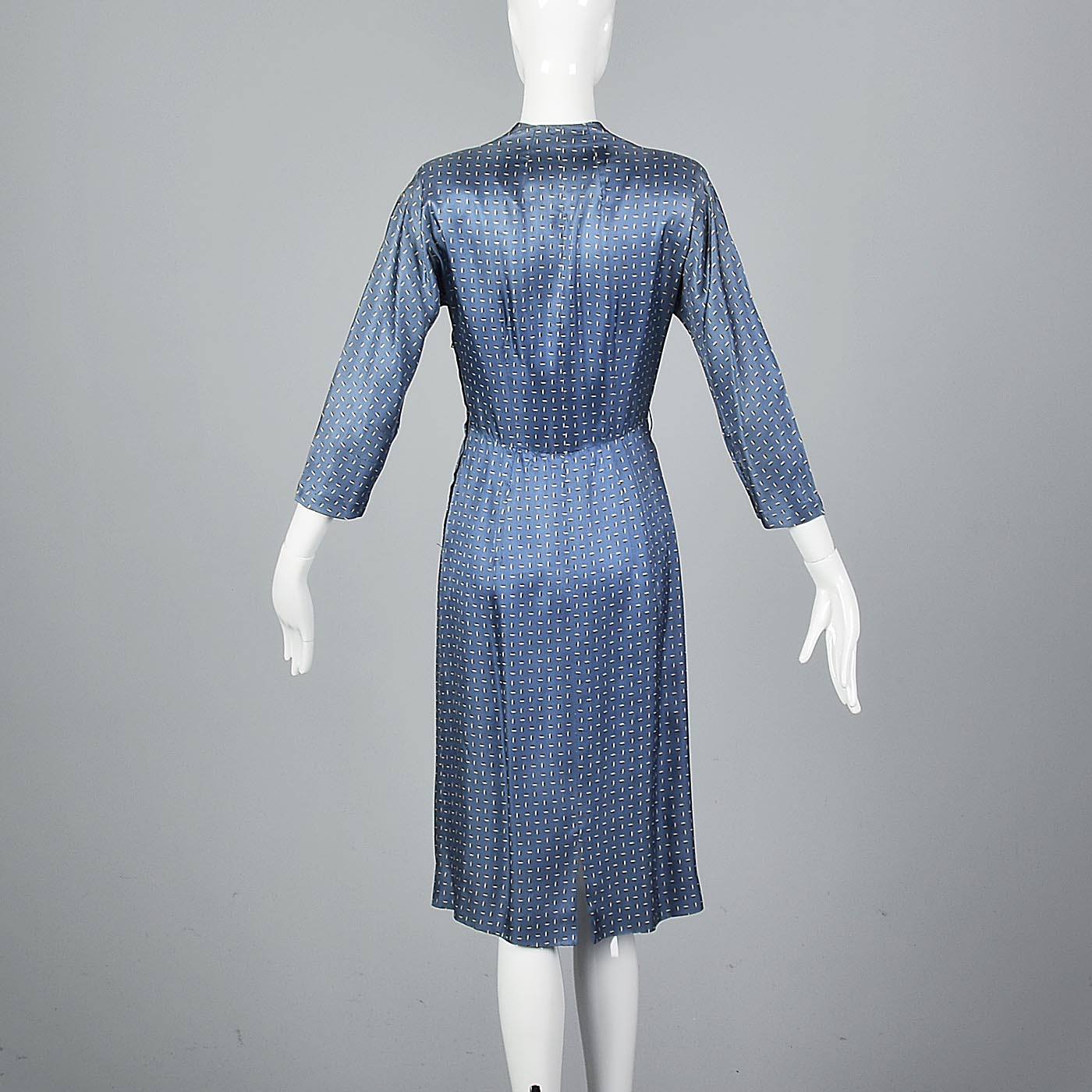 1950s Blue Silk Dress with Hourglass Shape